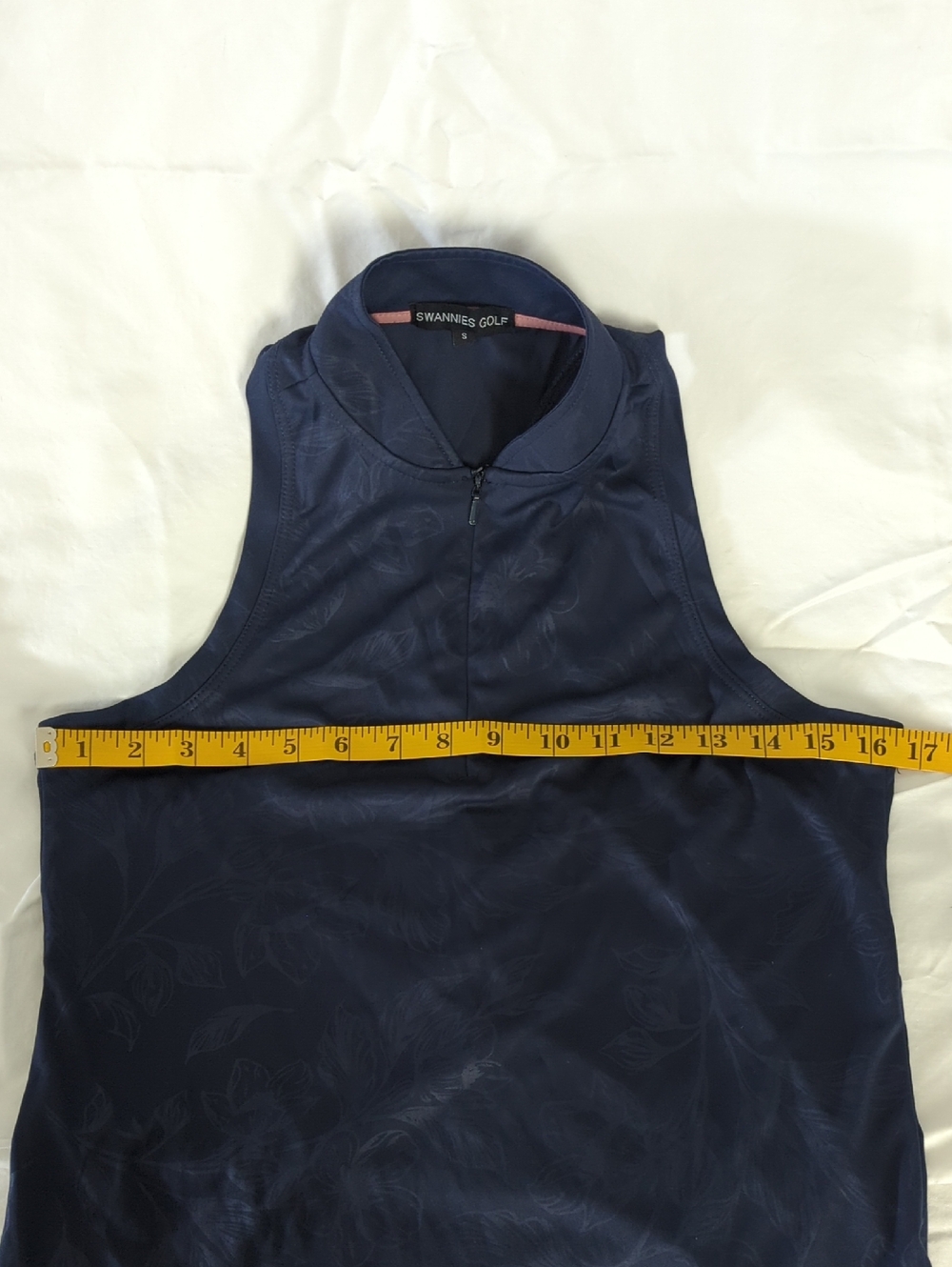 Swannies Golf Nadia Sleeveless Polo - Navy Blue Floral Embossed Half Zip Size S - Picture 6 of 7